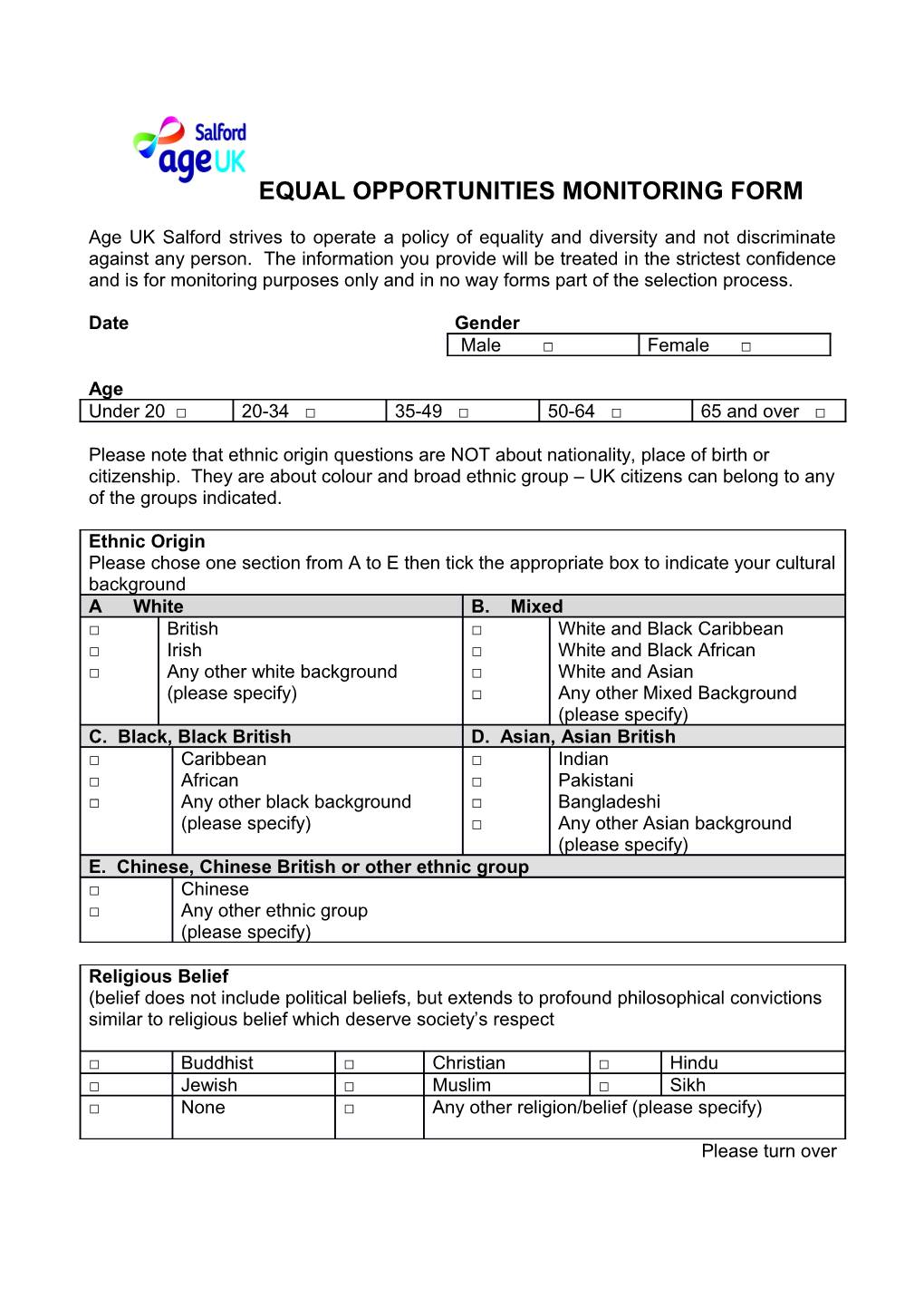 Equal Opportunities Monitoring Form s8