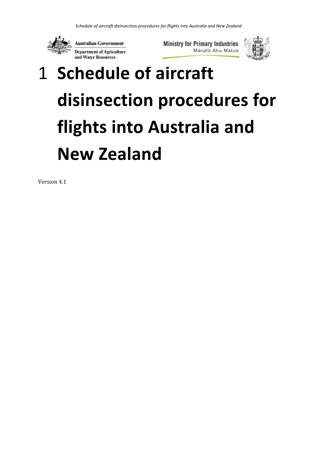 Schedule of Aircraft Disinsection Procedures for Flights Into Australia and New Zealand