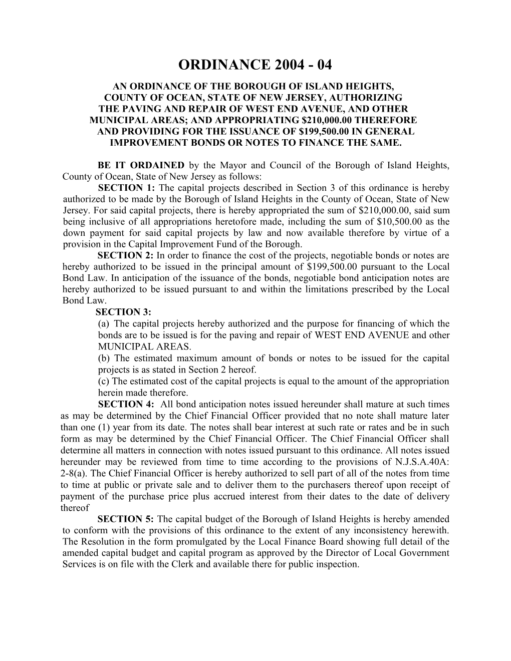 An Ordinance of the Borough of Island Heights s1