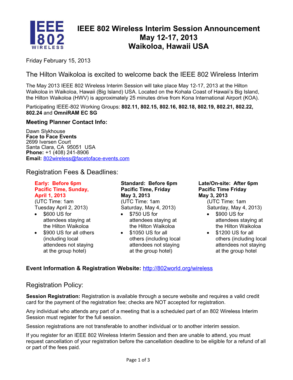 IEEE 802 Wireless Interim Session Announcement