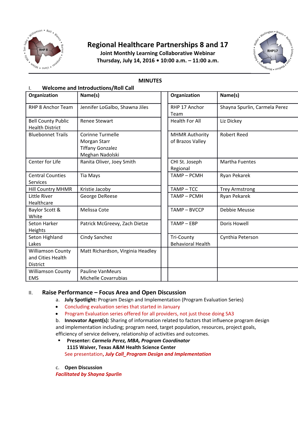 Regional Healthcare Partnerships 8 and 17