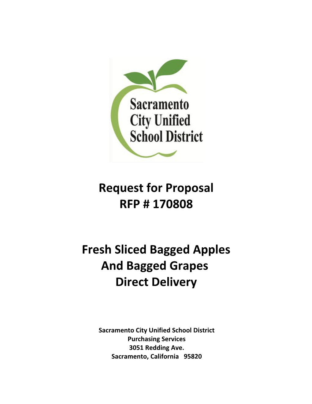 Sacramento City Unified School District Nutritional Services, Fresh Produce Request For
