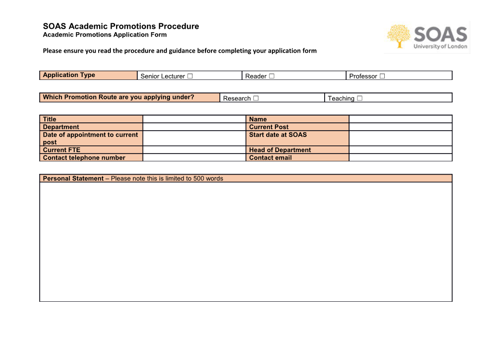 Academic Promotions Application Form