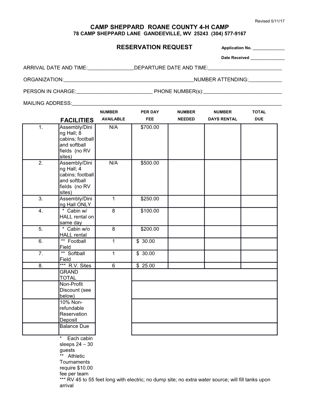 Camp Sheppard Reservation Request