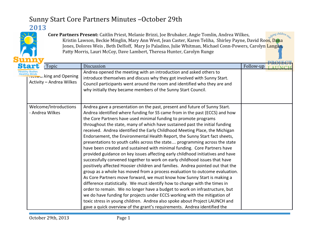Sunny Start Core Partners Minutes October 29Th