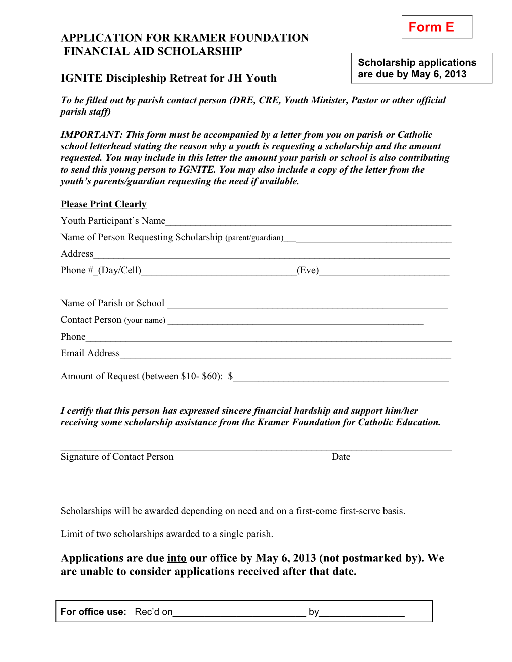 Application for Kramer Foundation