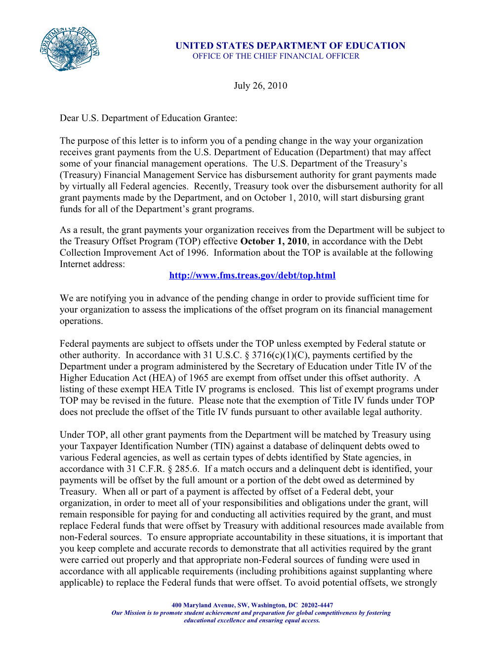 Treasury Offset Program Letter (MS Word)
