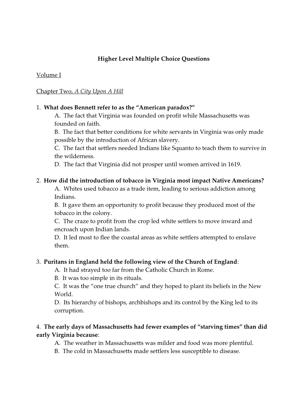 Higher Level Multiple Choice Questions s1