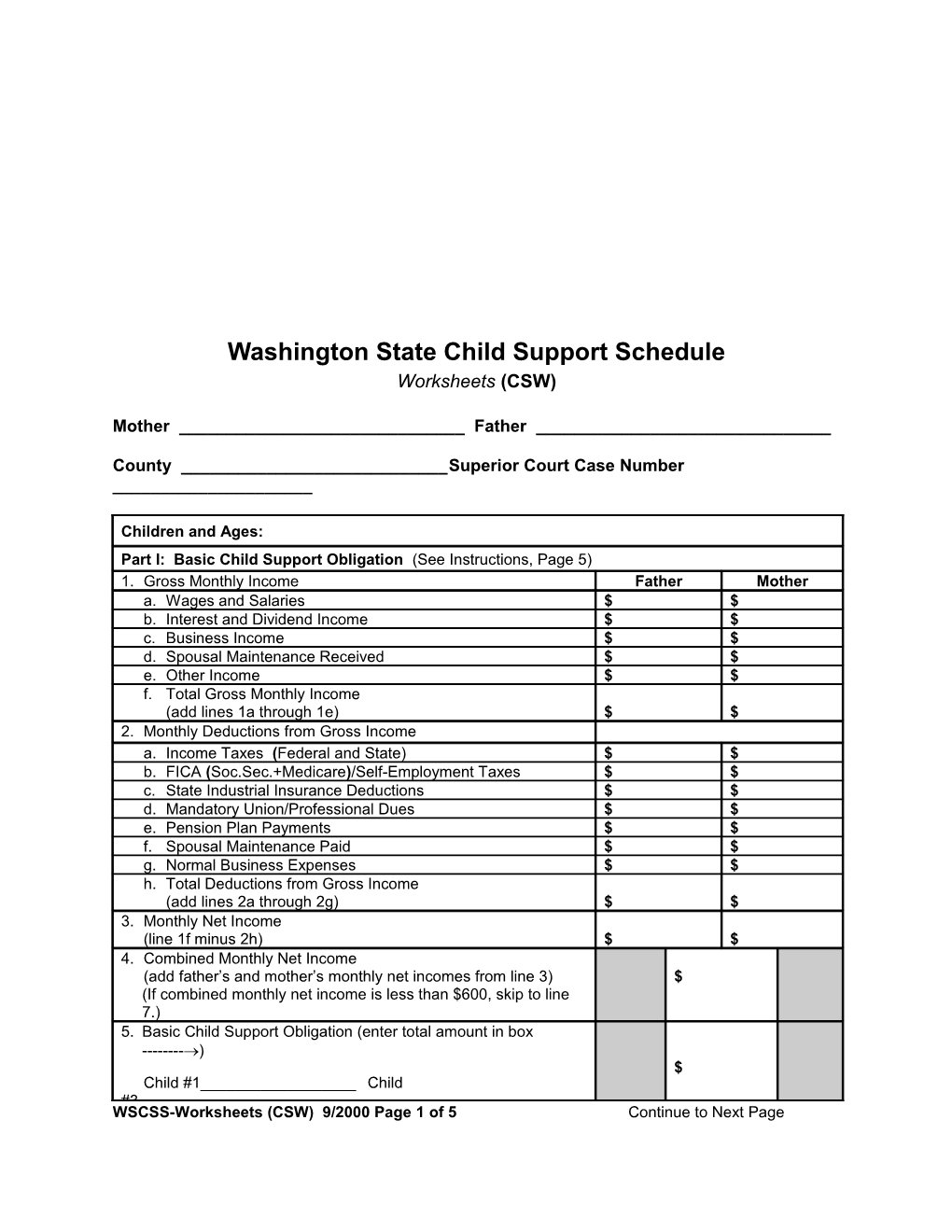 Washington State Child Support Schedule