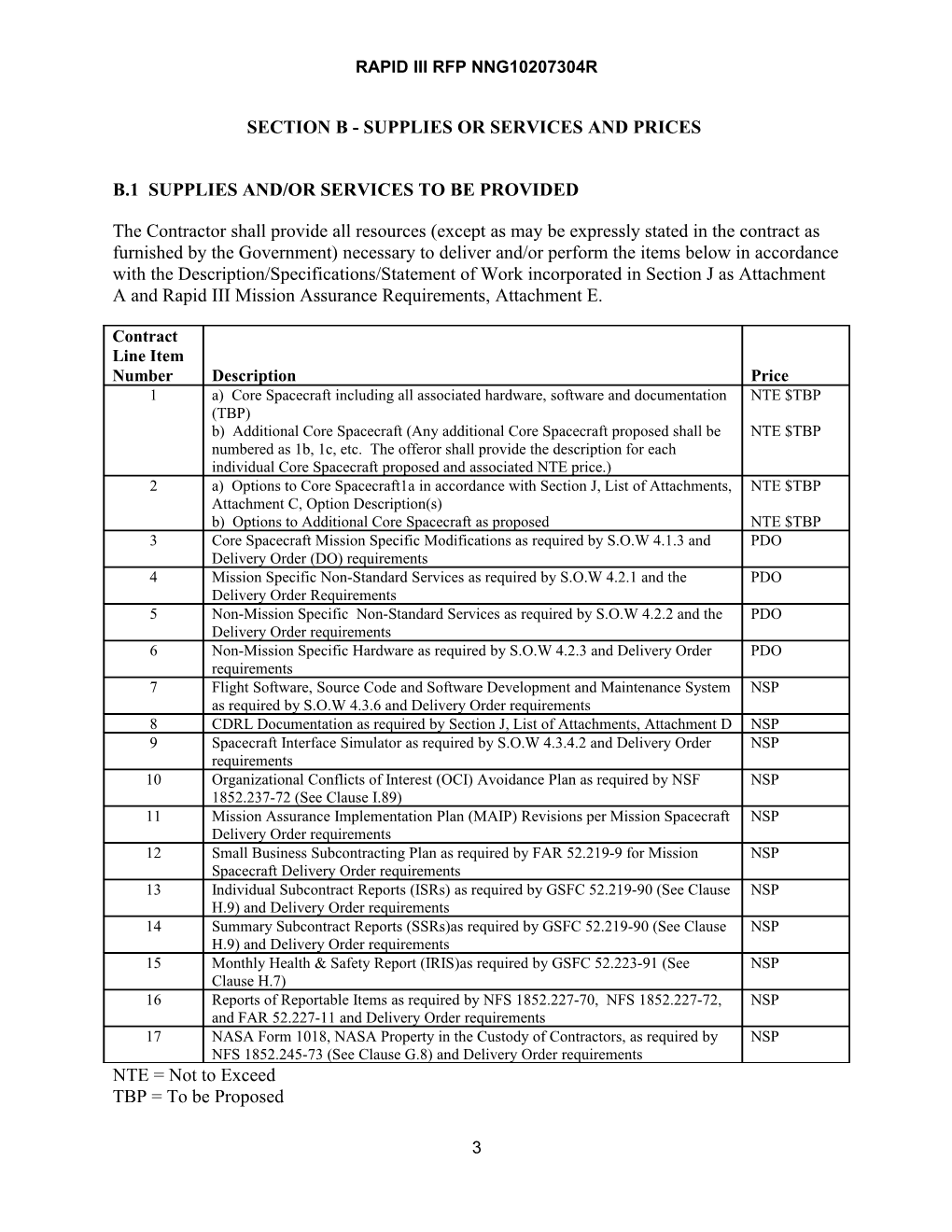 Section B - Supplies Or Services and Prices