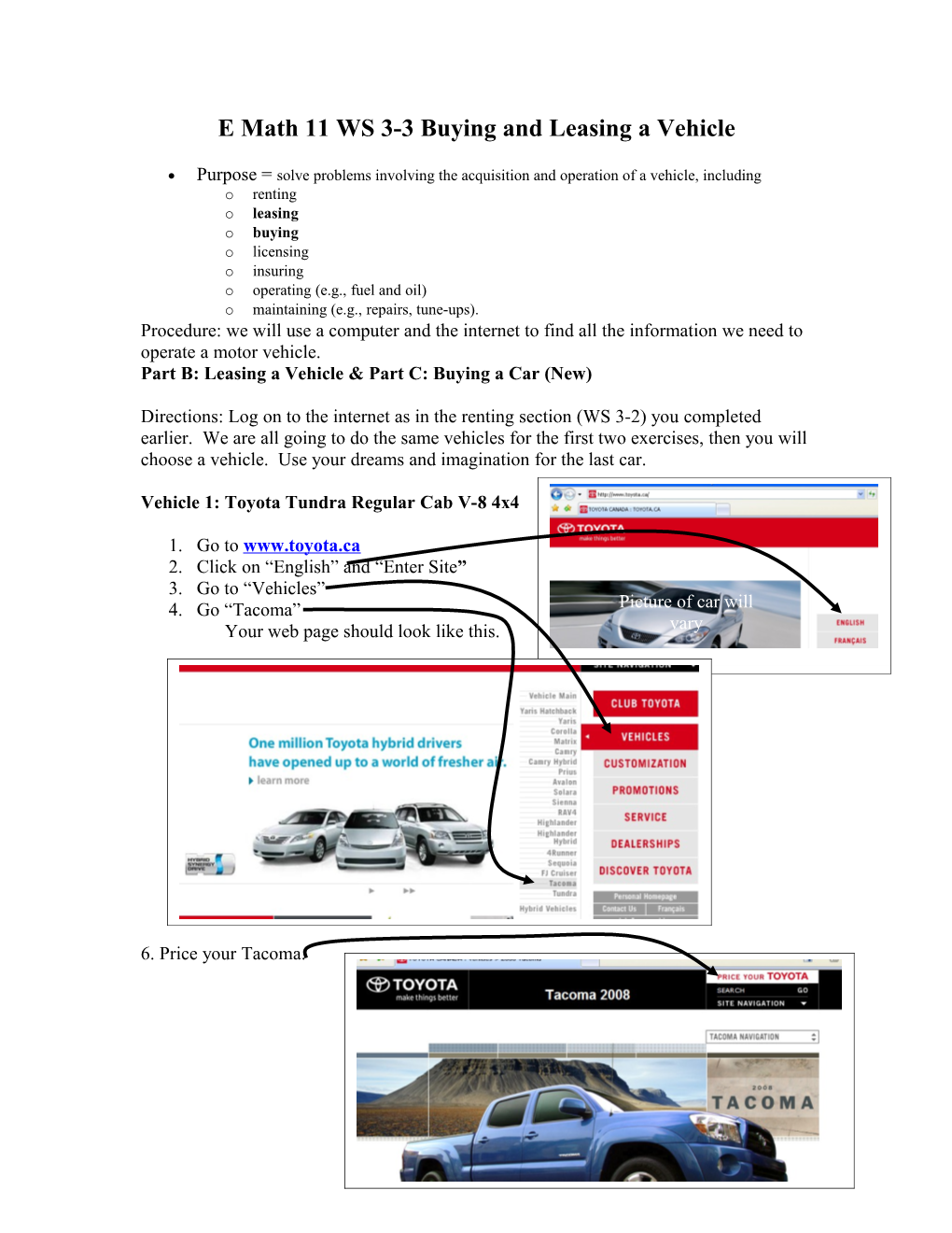 E Math 11 WS 3-3 Buying and Leasing a Vehicle