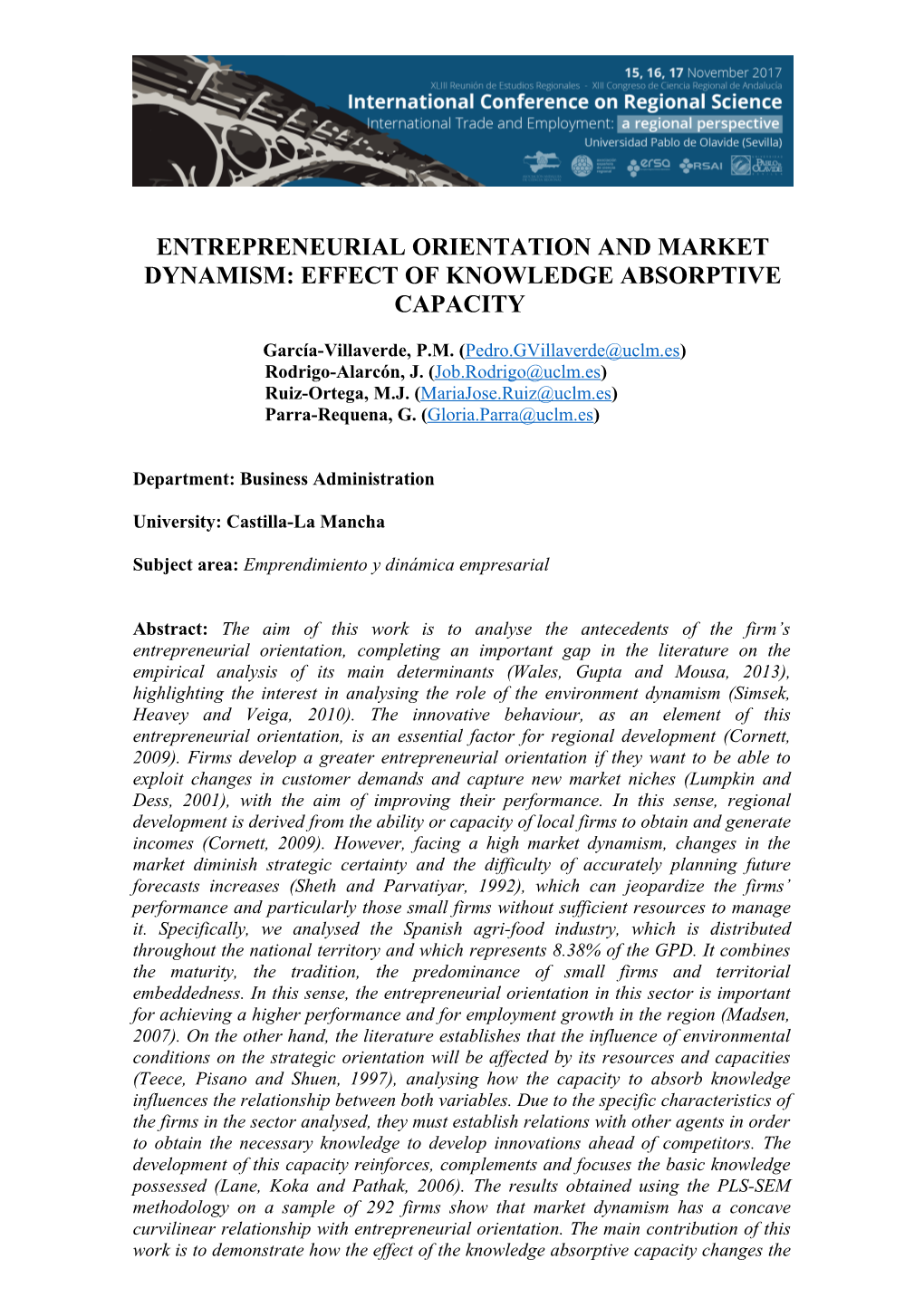 Entrepreneurial Orientation and Market Dynamism: Effect of Knowledge Absorptive Capacity