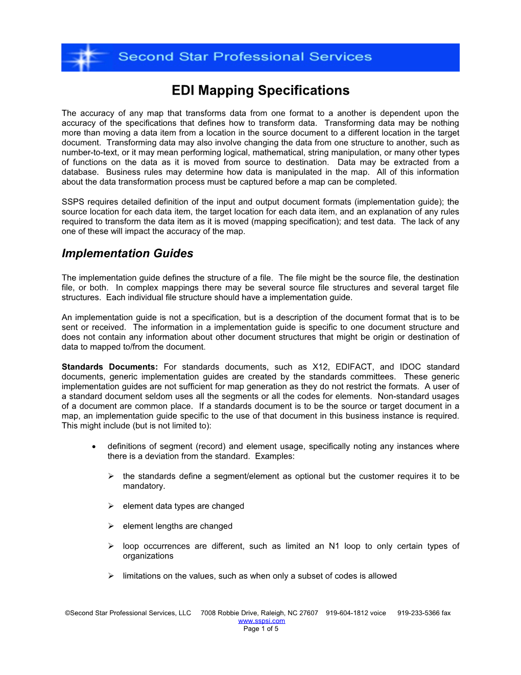 EDI Mapping Specifications