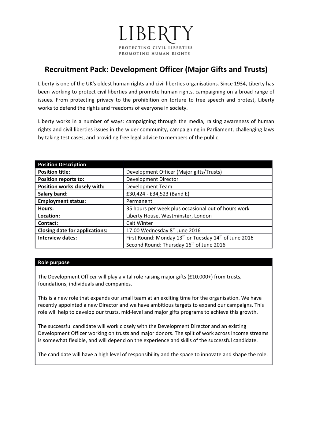 Recruitment Pack: Development Officer (Major Gifts and Trusts)