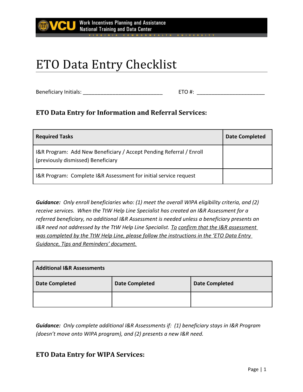 ETO Data Entry Checklist