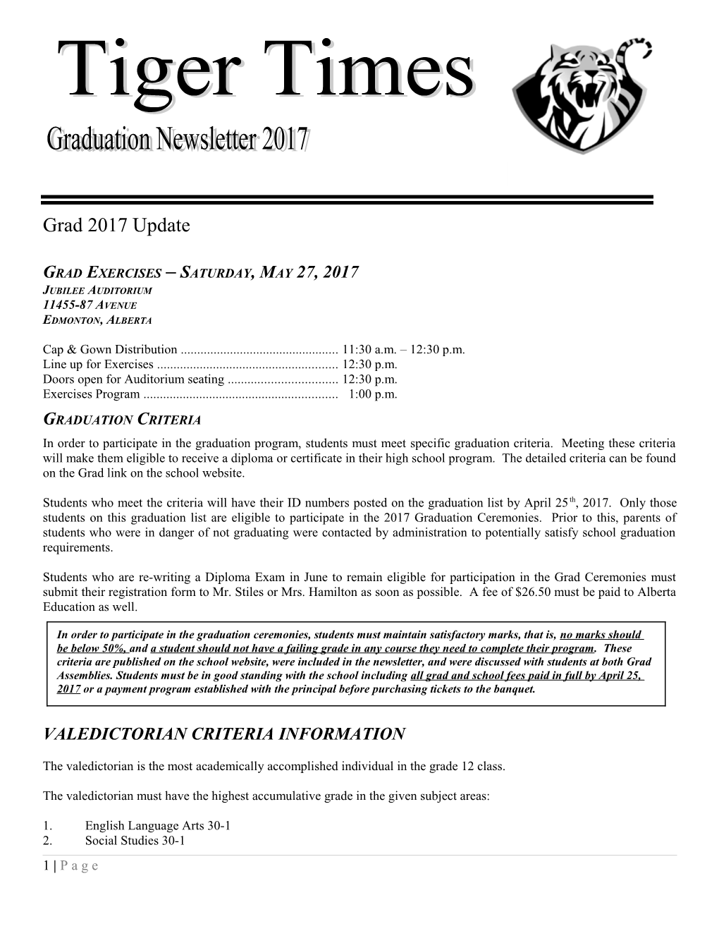 Grad Exercises Saturday, May 27, 2017
