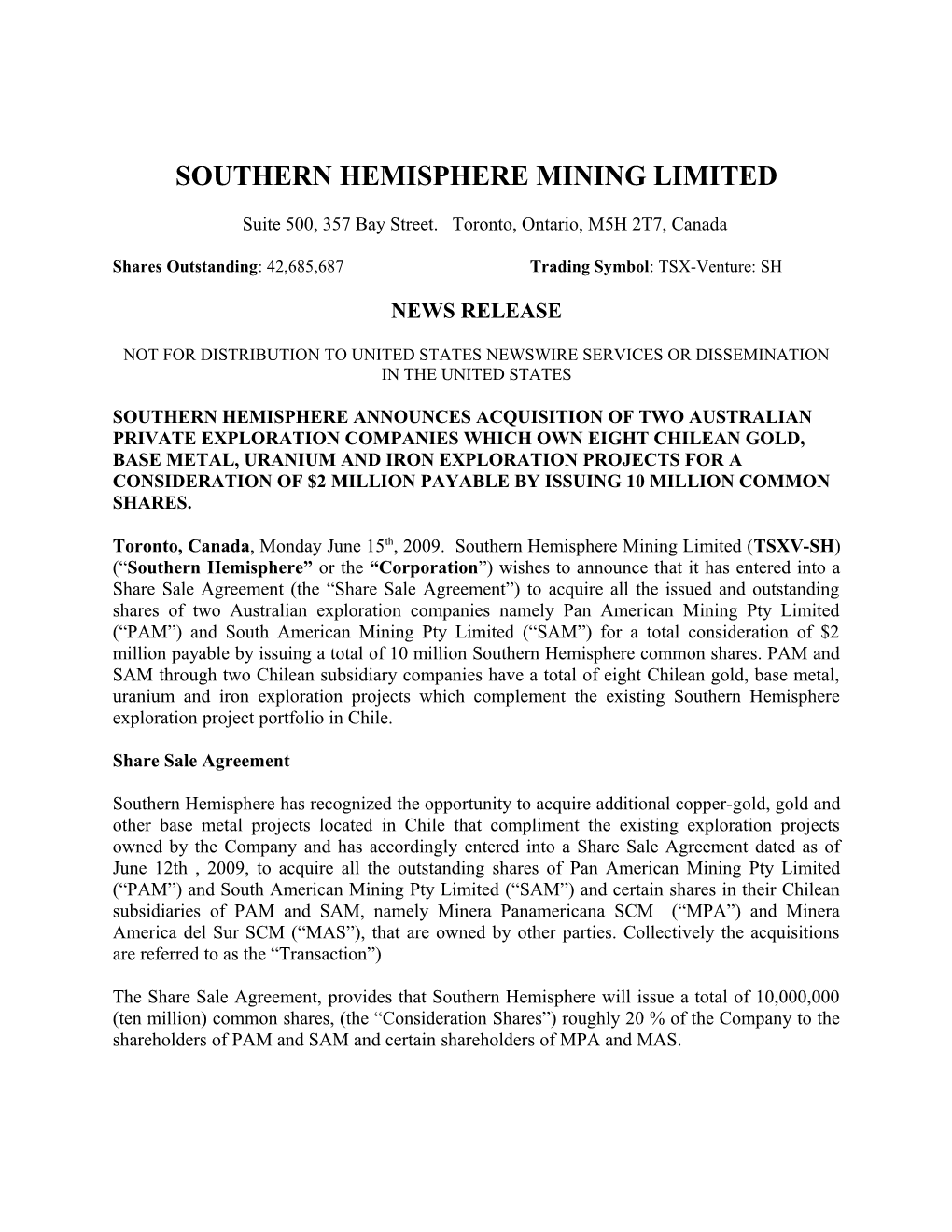 Southern Hemisphere Mining Limited