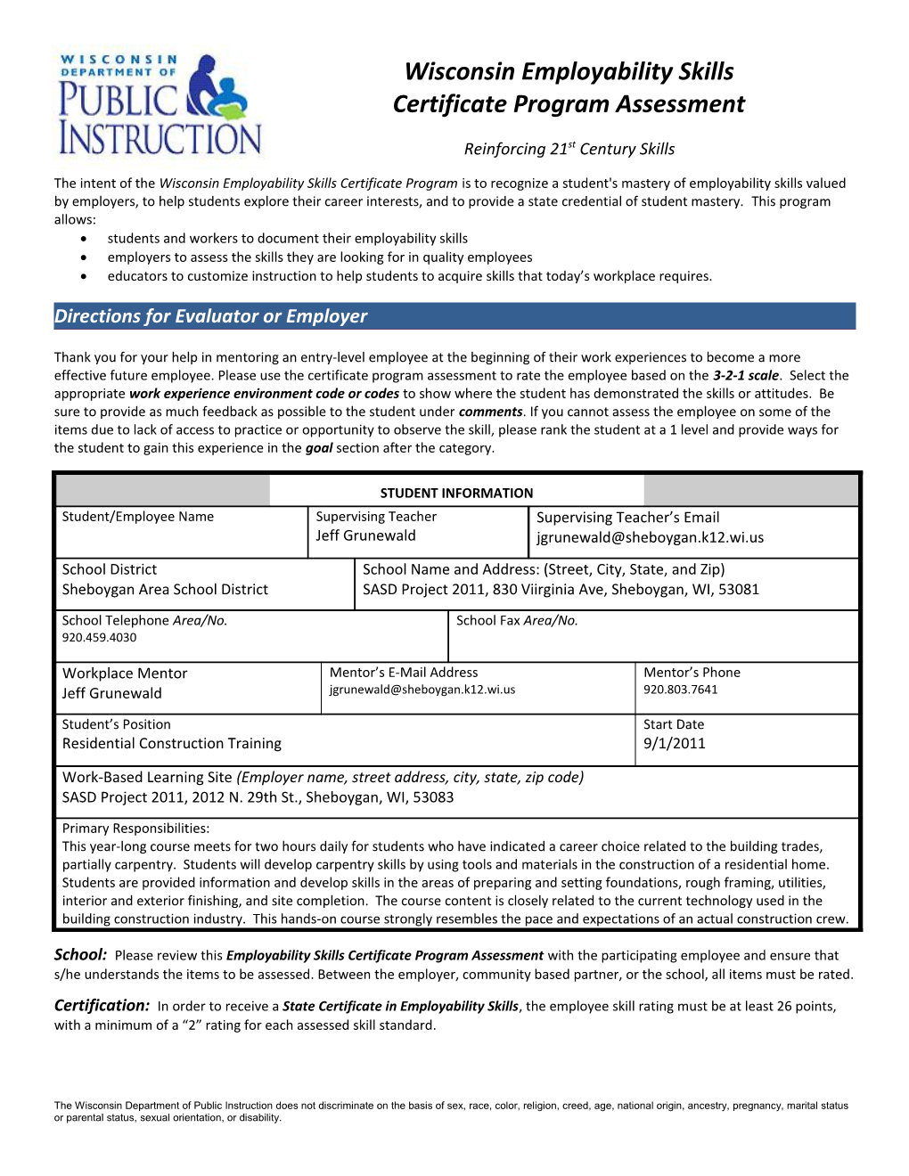 Certificate Program Assessment