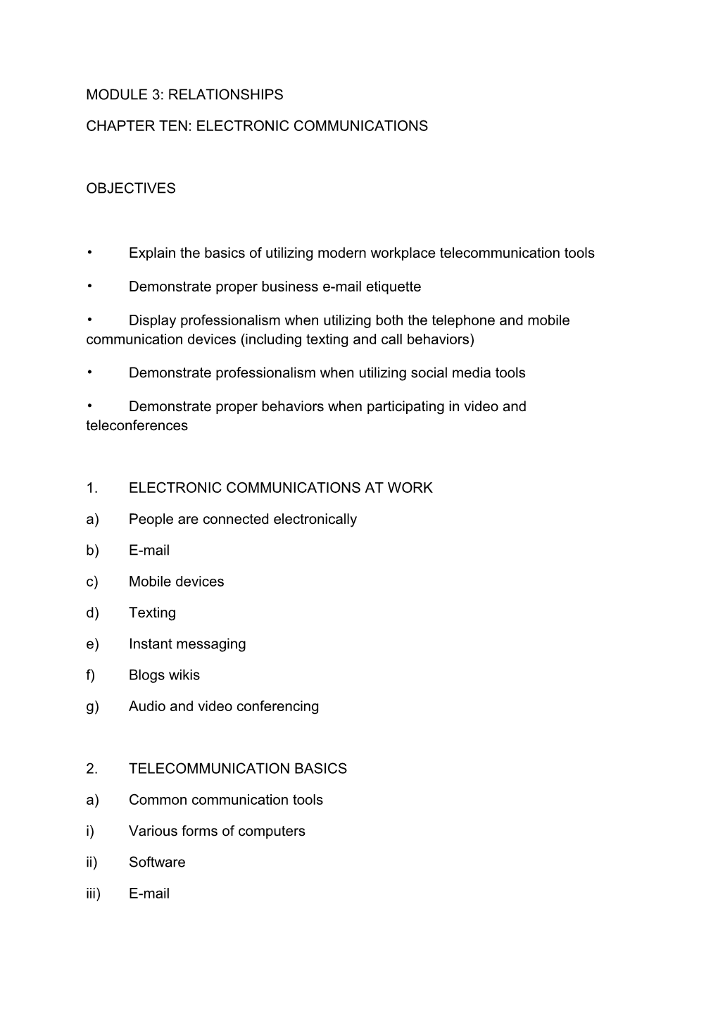 Chapter Ten: Electronic Communications