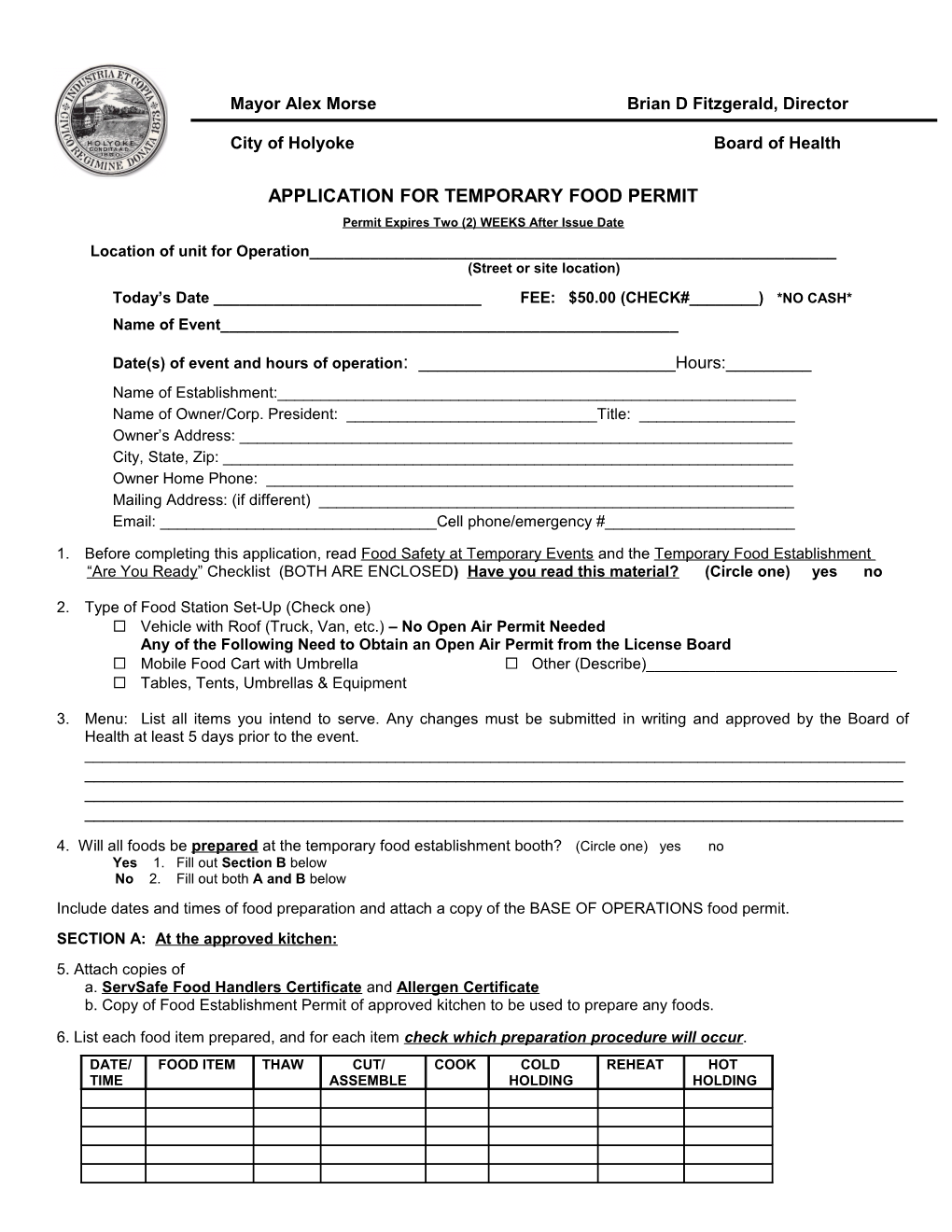 Application for Temporary Permit
