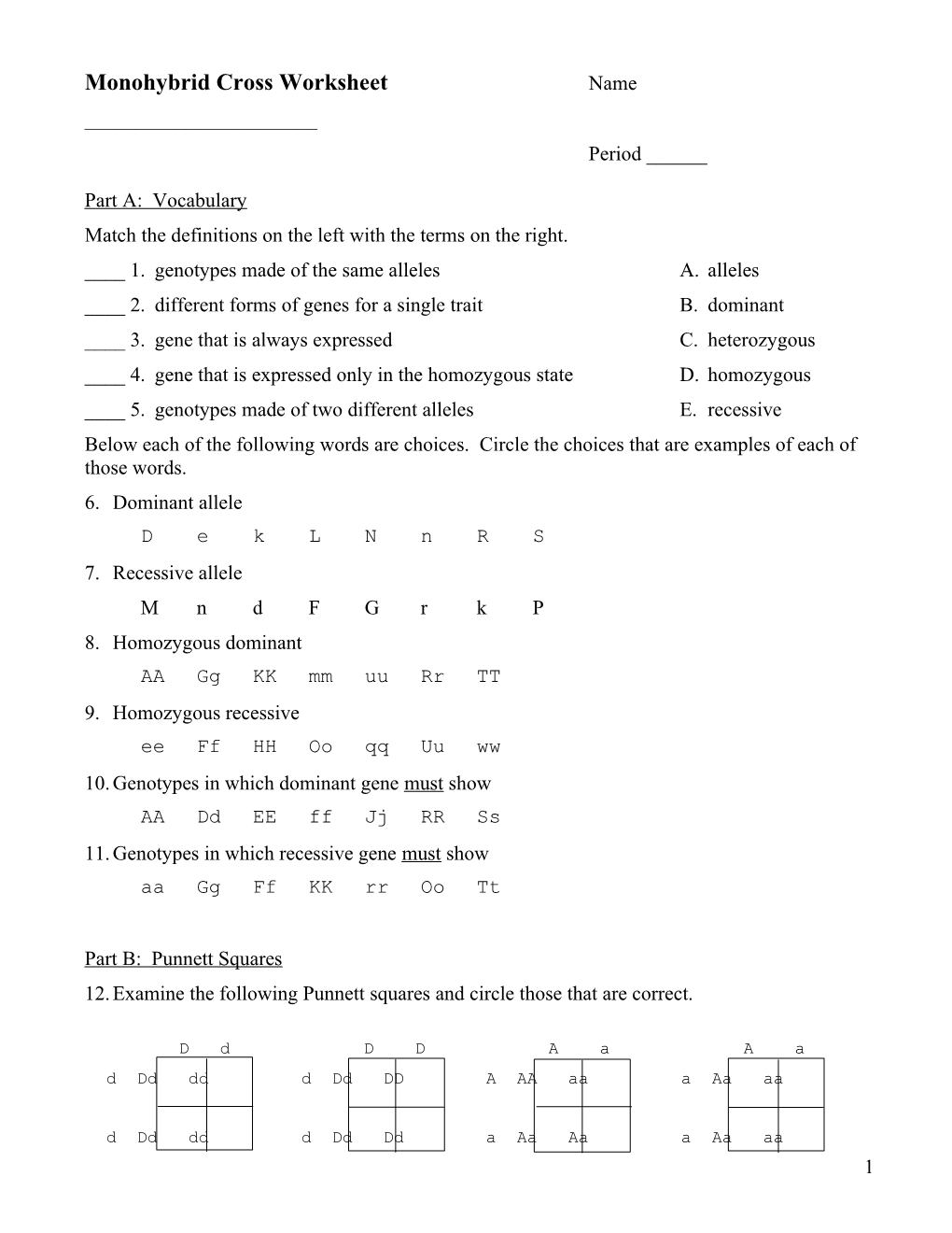 Monohybrid Cross Problems