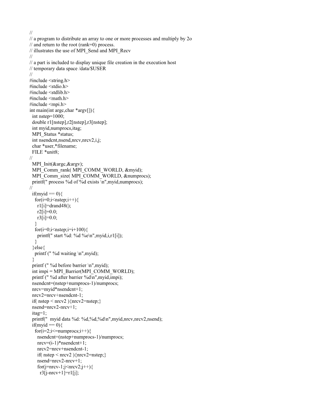 A Program to Distribute an Array to One Or More Processes and Multiply by 2O