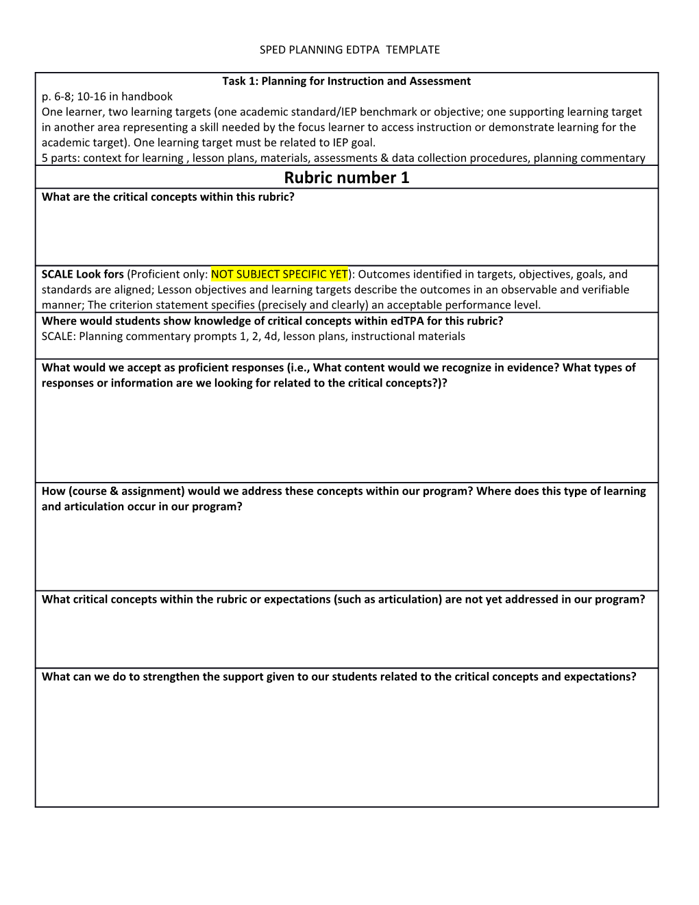 Sped Planning Edtpa Template