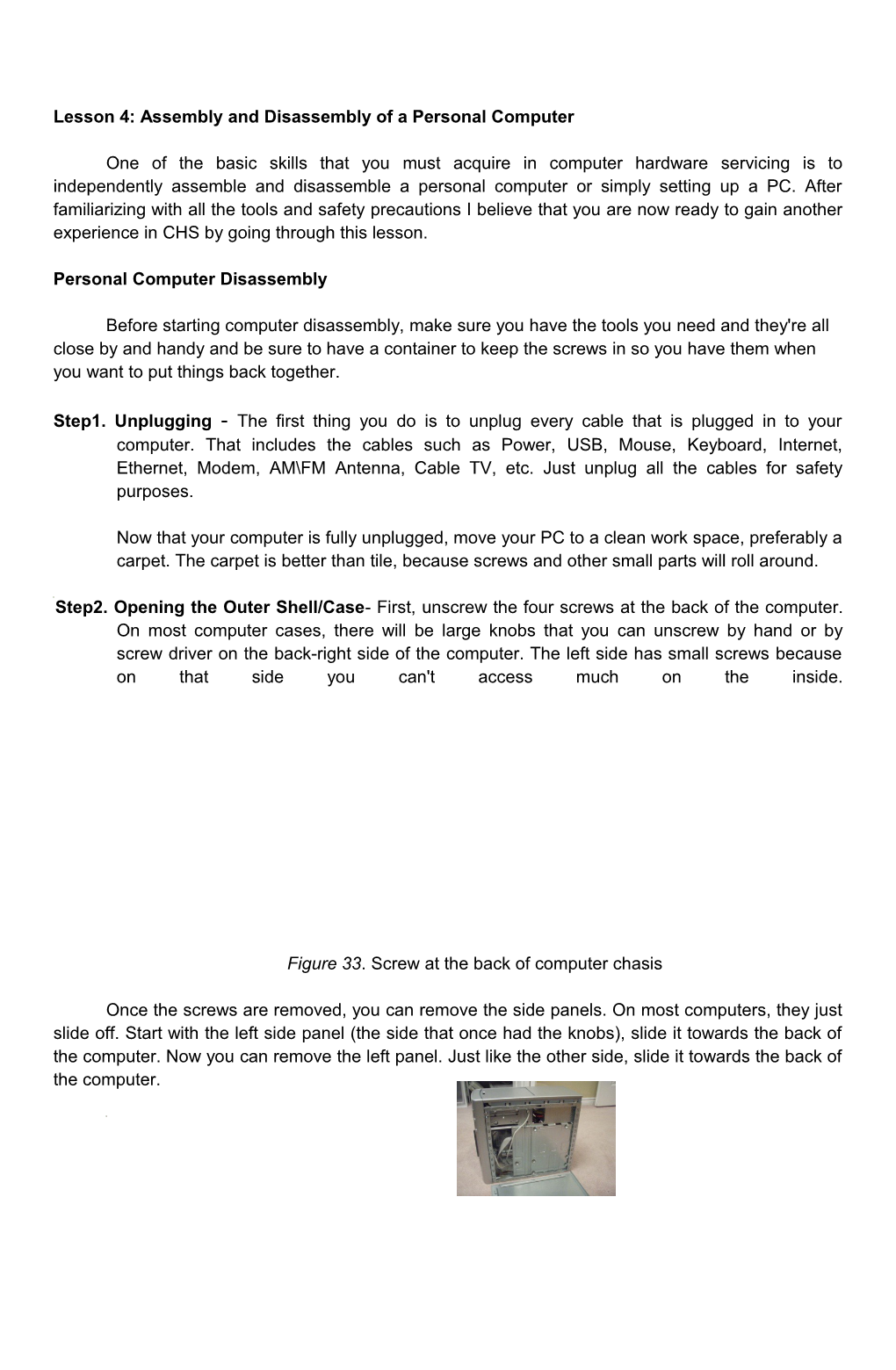 Lesson 4: Assembly and Disassembly of a Personal Computer