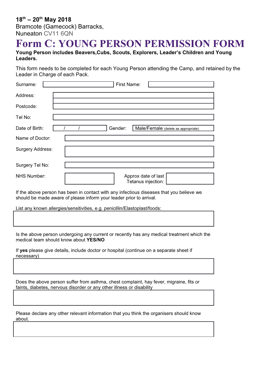 Form C: YOUNG PERSON PERMISSION FORM