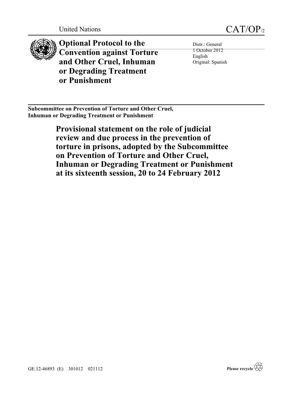 Subcommittee on Prevention of Torture and Other Cruel, Inhuman Or Degrading Treatment