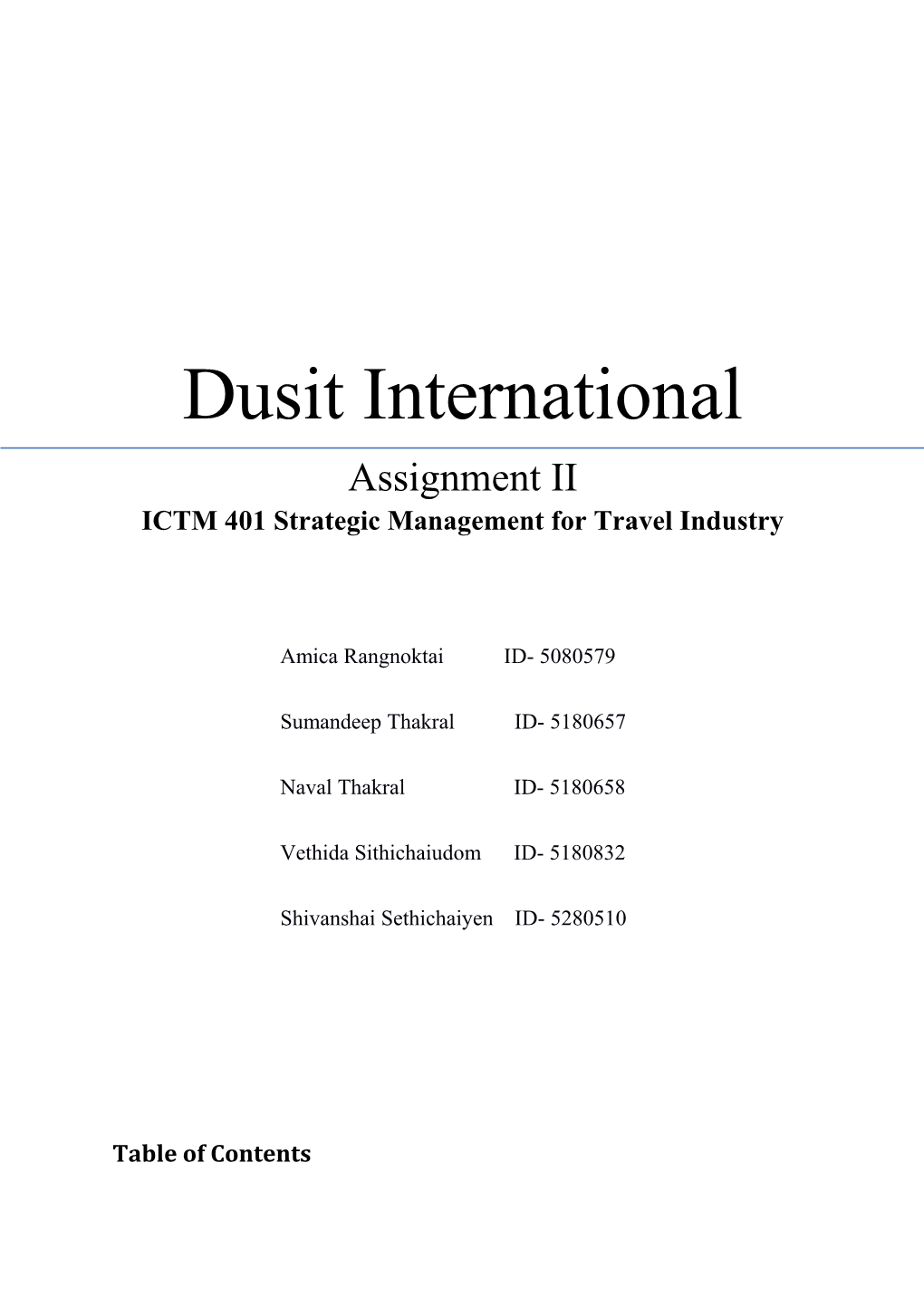 ICTM 401 Strategic Management for Travel Industry