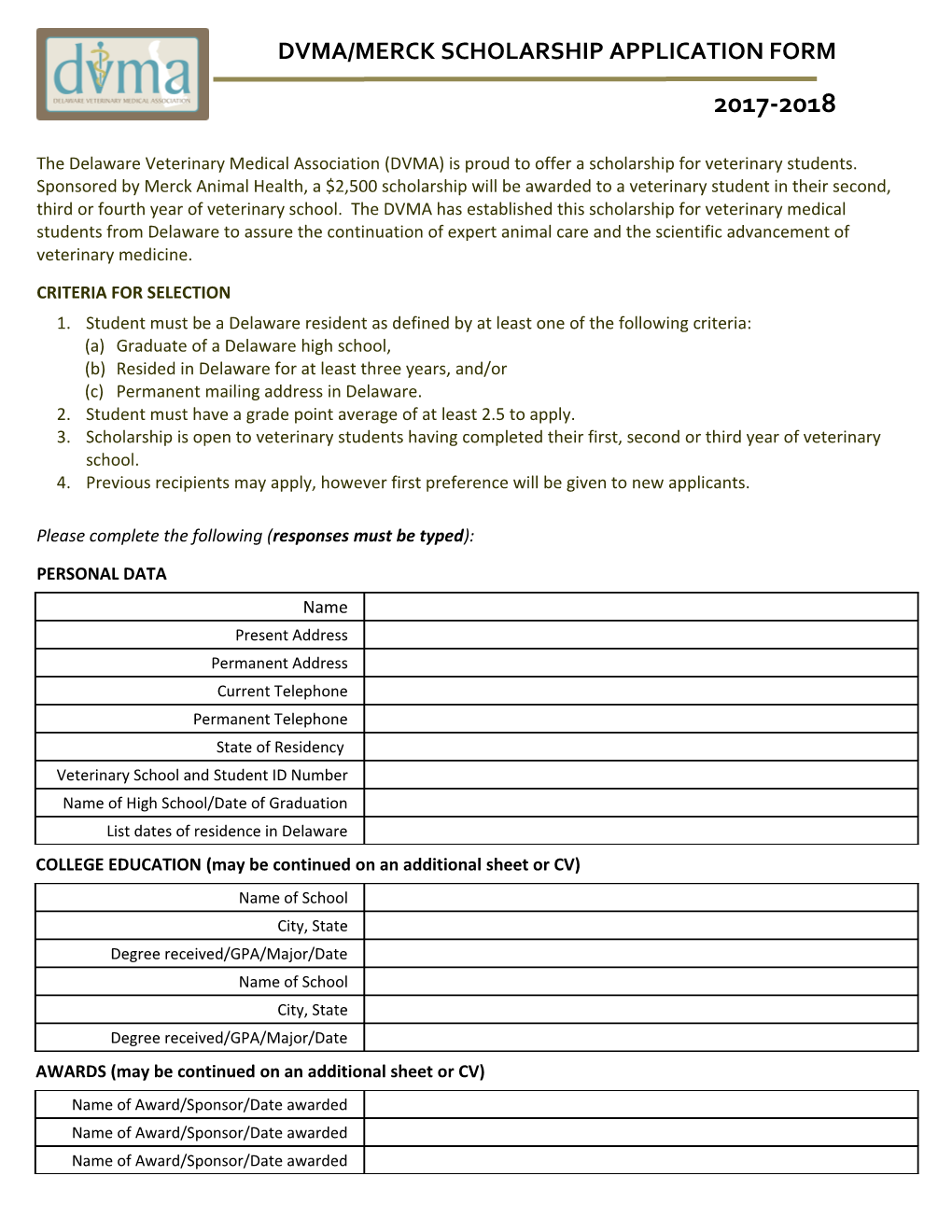 Criteria for Selection