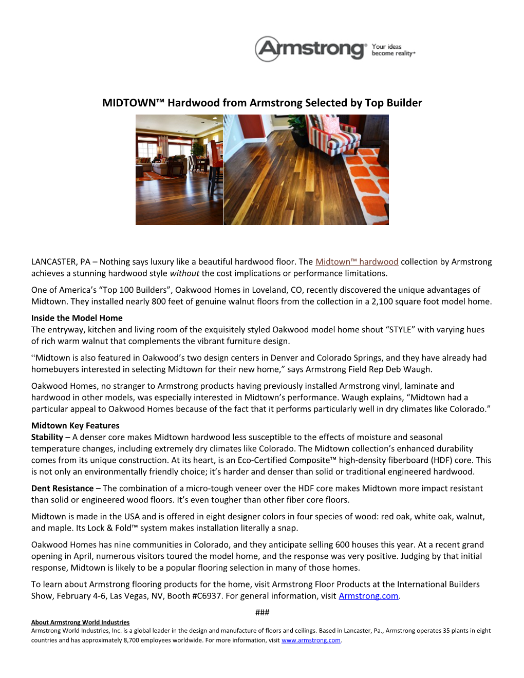 MIDTOWN Hardwood from Armstrong Selected by Top Builder
