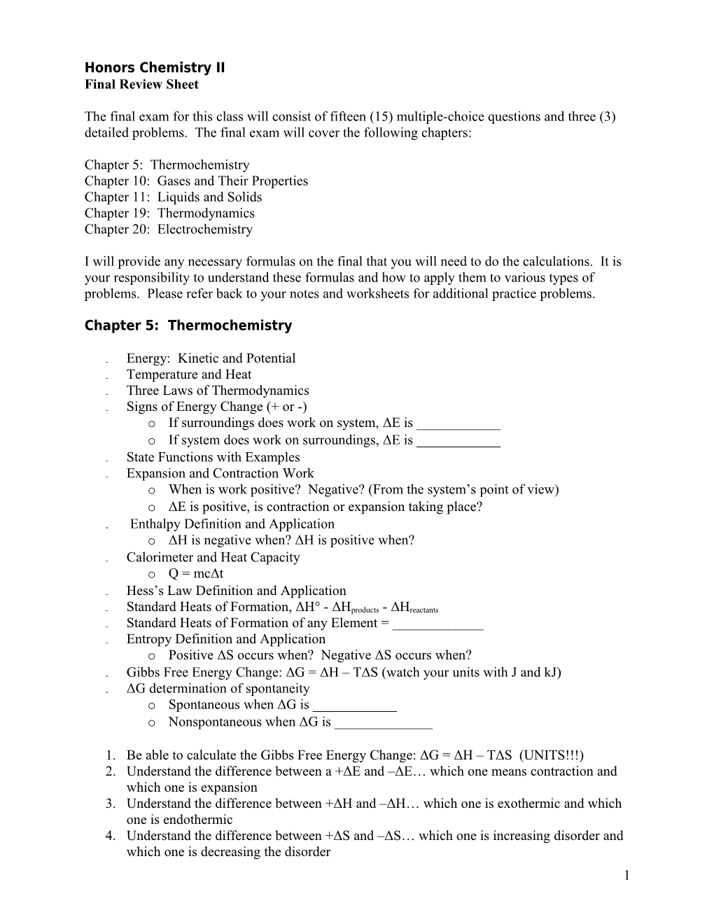 Honors Chemistry II