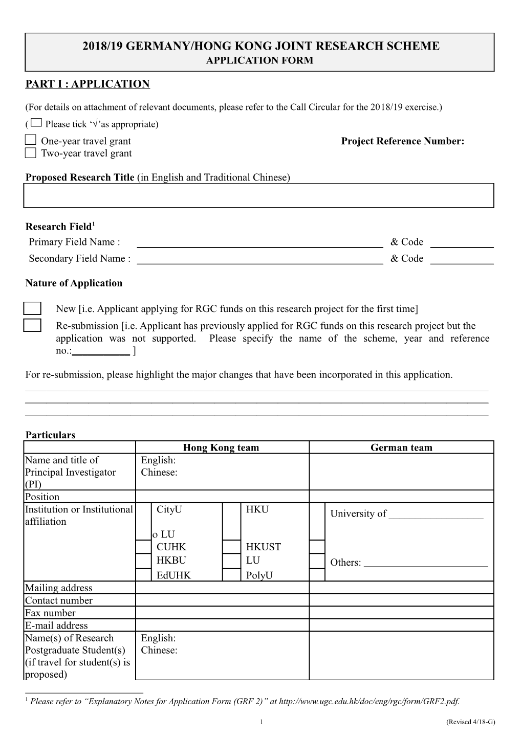 Germany/HK Joint Research Scheme Application 2012