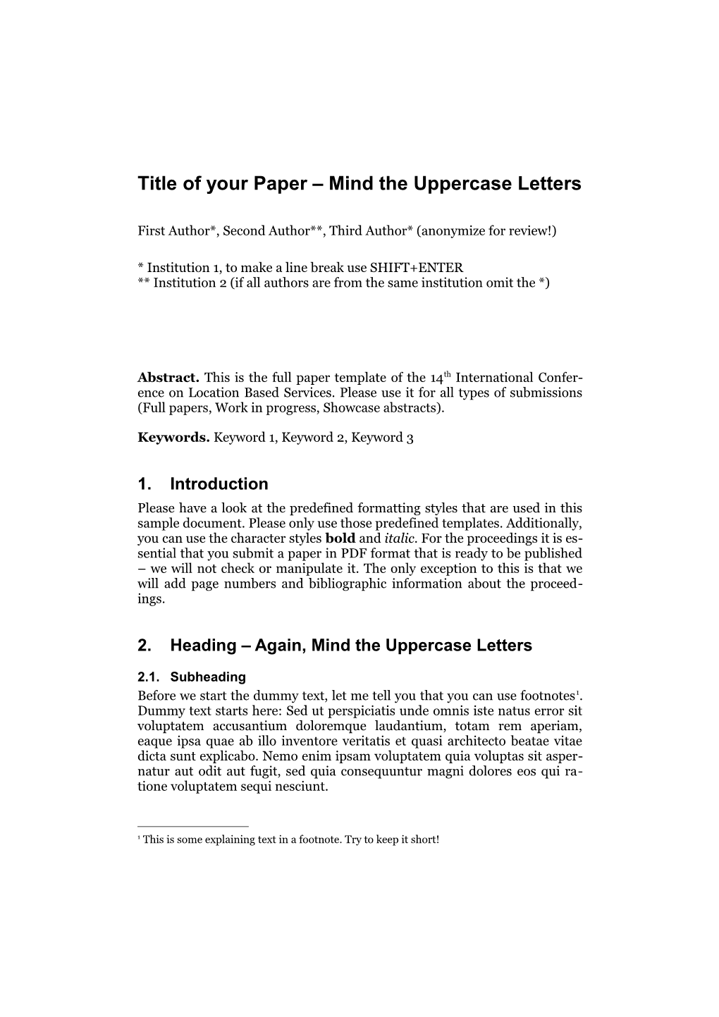 Title of Your Paper Mind the Uppercase Letters s1