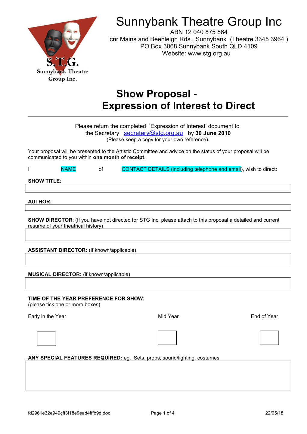 Show Proposal - Expression of Interest to Direct