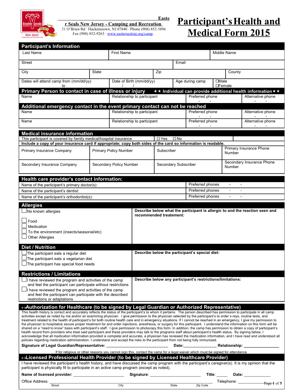 Participant S Health and Medical Form 2015