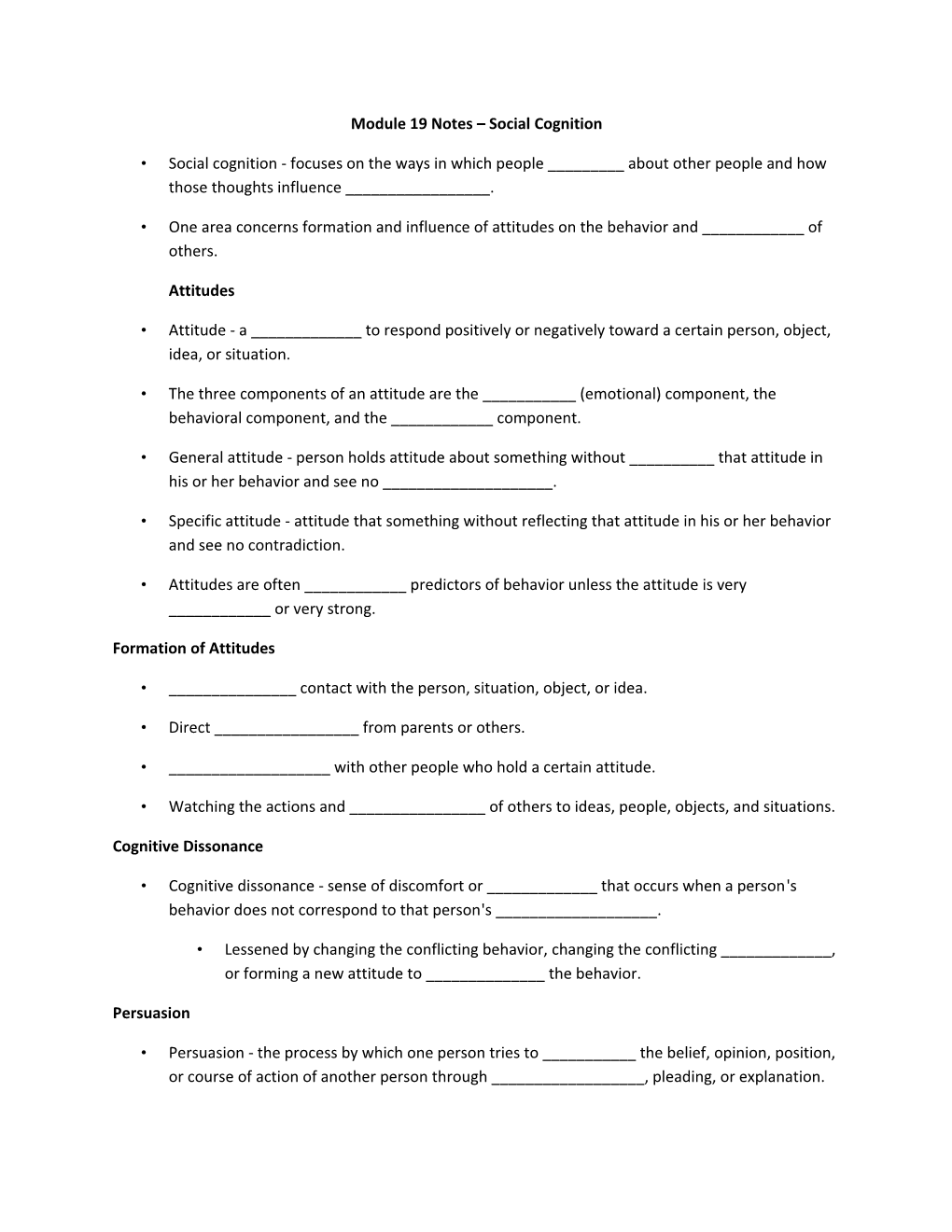 Module 19 Notes Social Cognition