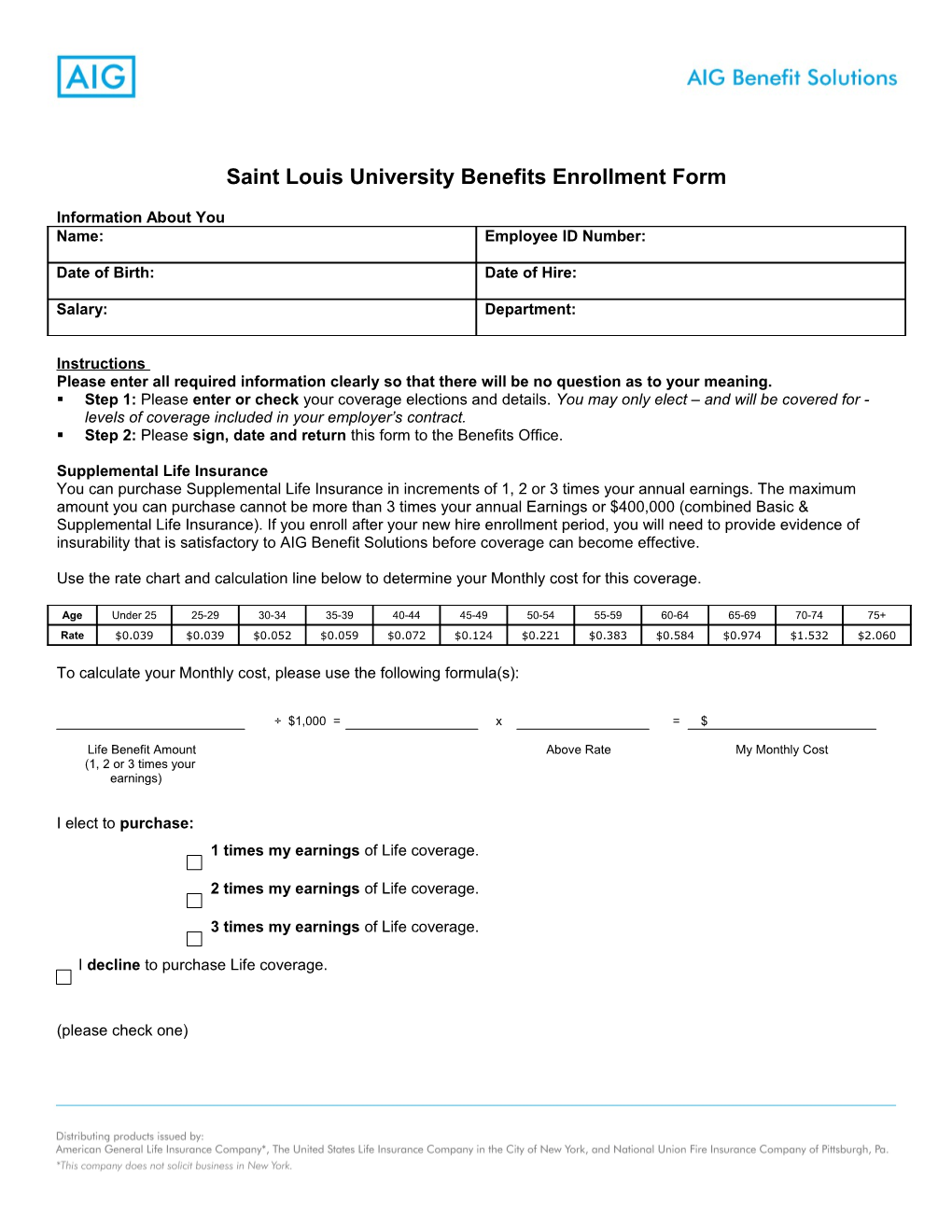 Saint Louis University Benefits Enrollment Form