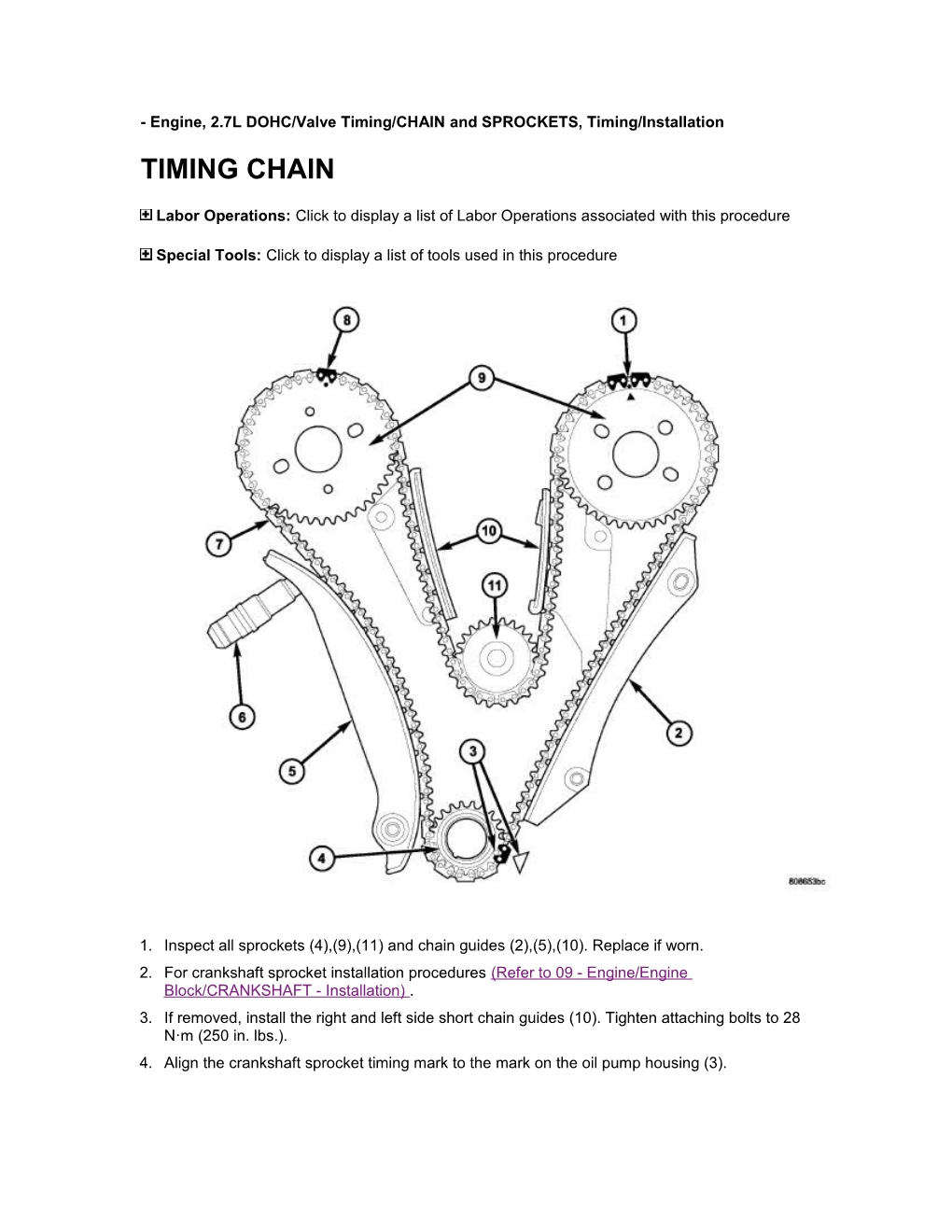 Engine, 2.7L DOHC/Valve Timing/CHAIN and SPROCKETS, Timing/Installation