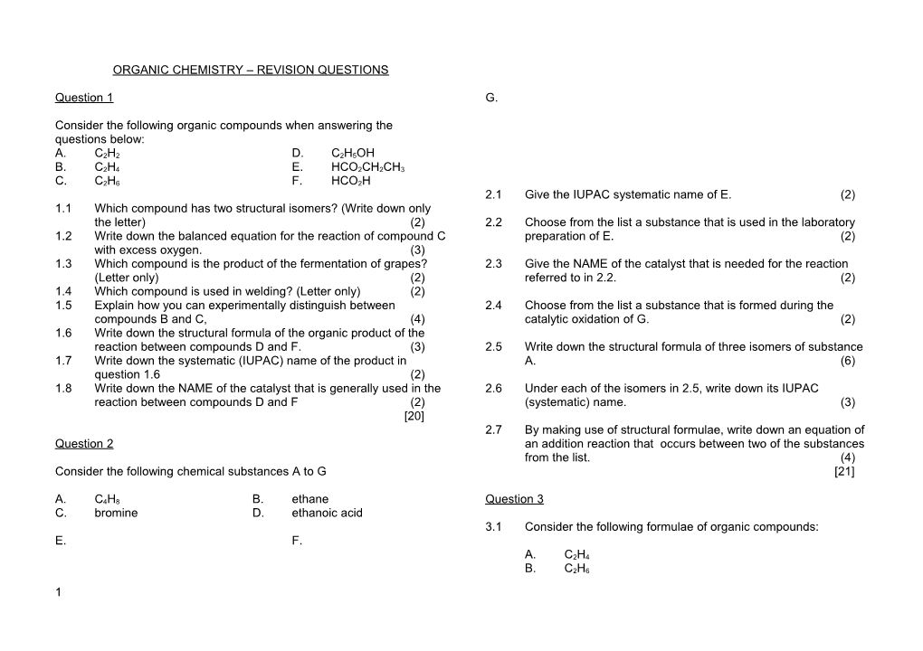 Organic Chemistry Revision Questions