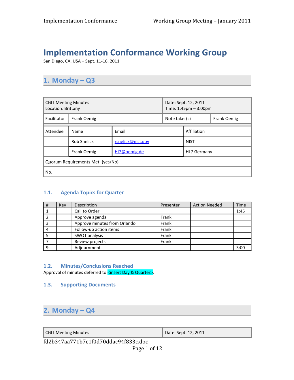 Implementation Conformance Working Group s1