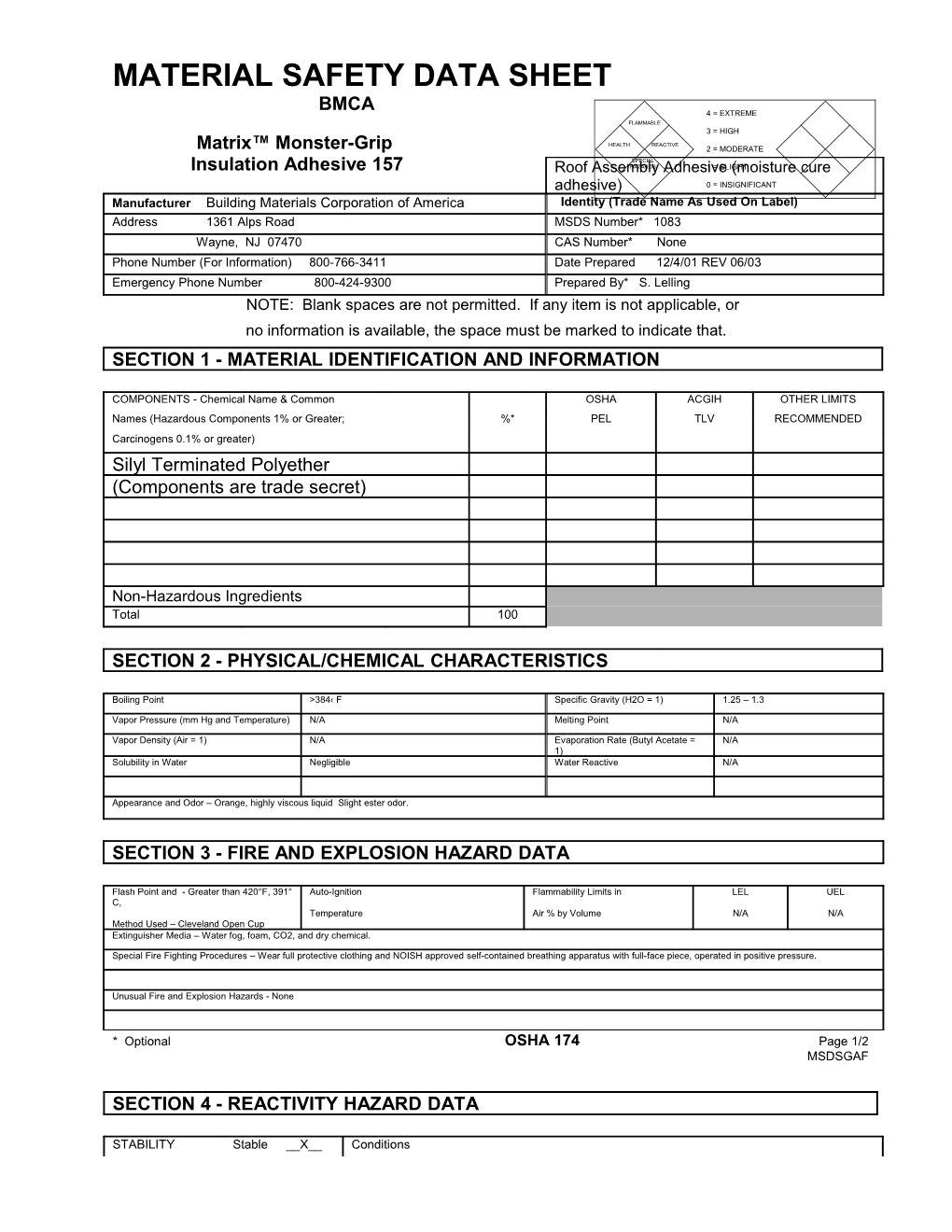 Material Safety Data Sheet s60