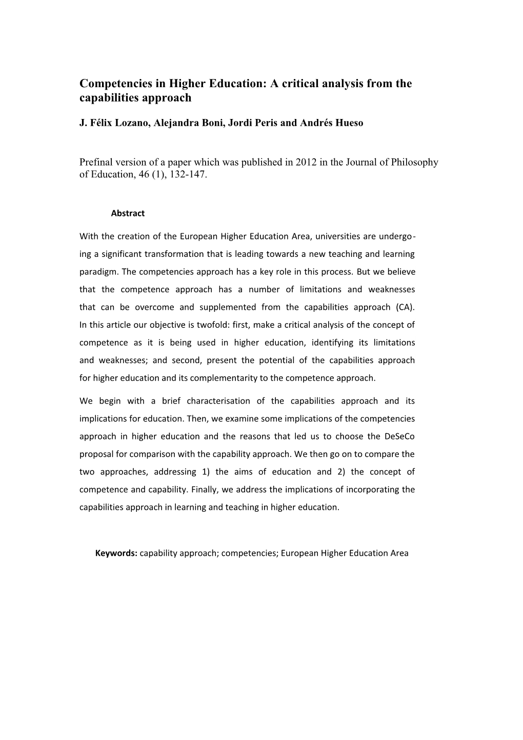 Unpacking Competences Discourse Through the Lenses of the Capabilities Approach