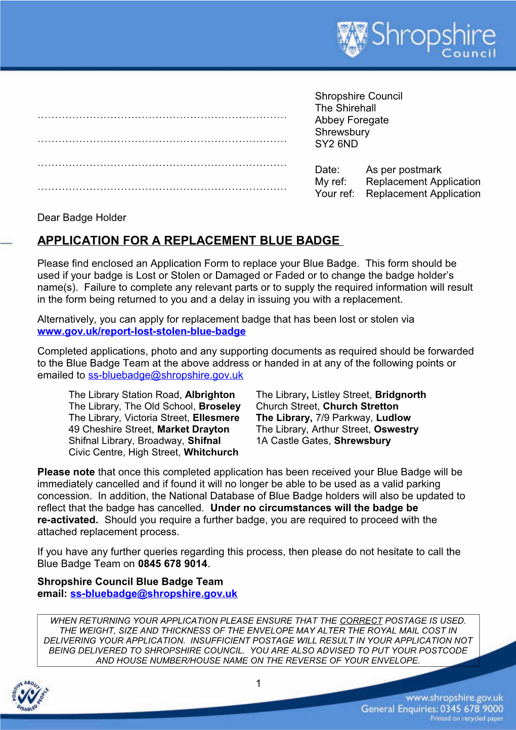 Application for a Replacement Blue Badge