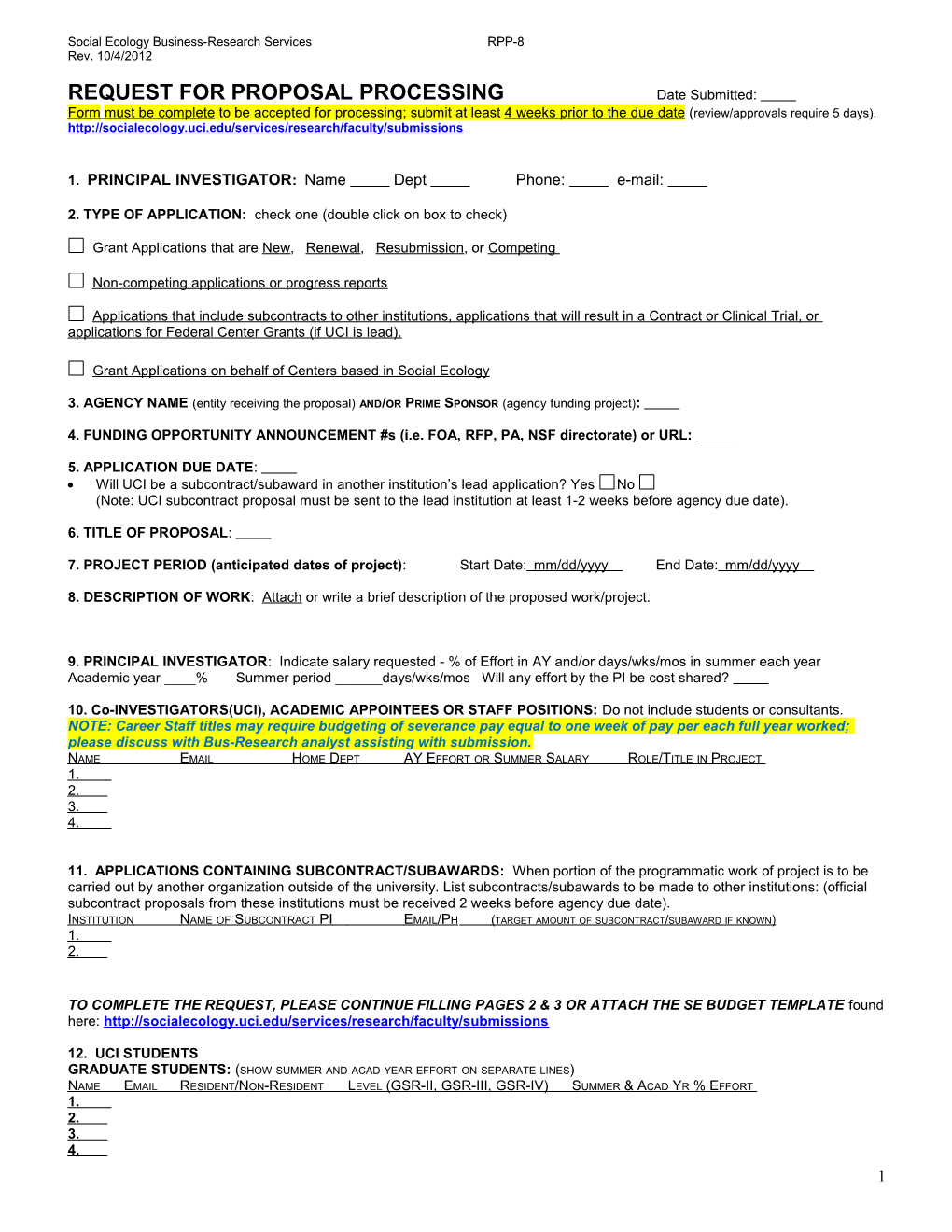 Checklist Proposal Processing Form