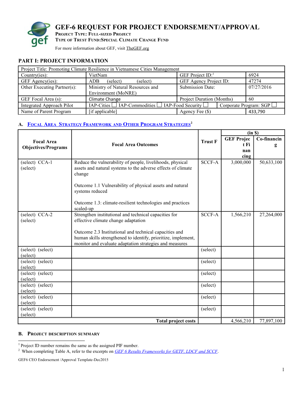 Gef-6 Request for Project Endorsement/Approval