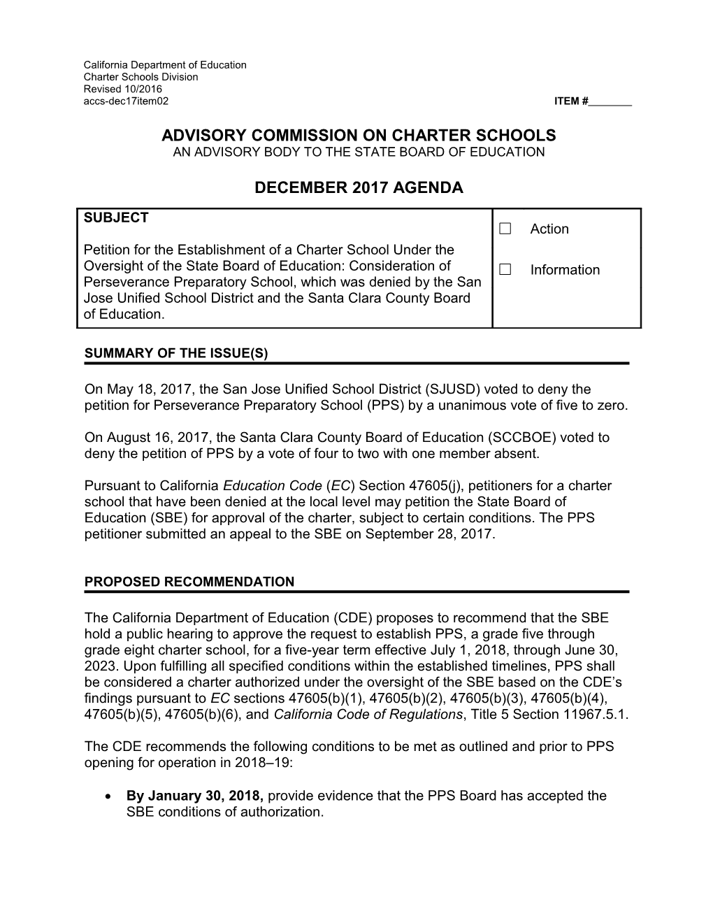 December 2017 ACCS Agenda Item 02 - Advisory Commission on Charter Schools (CA State Board