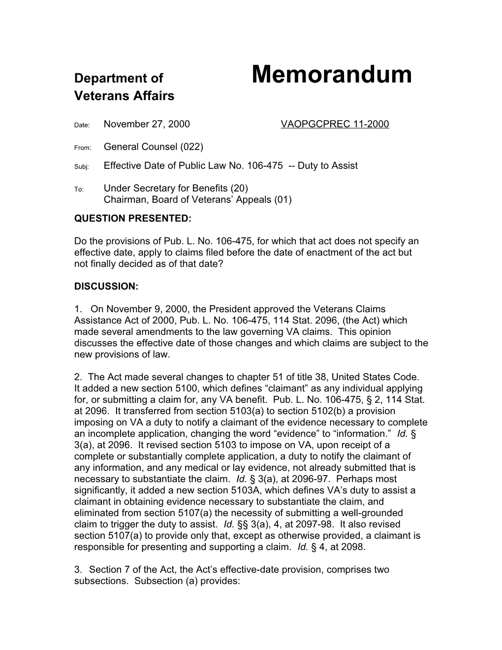 Department of Memorandum s1